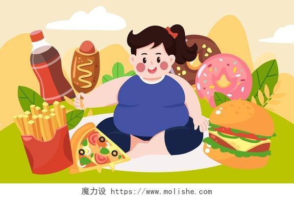 世界肥胖日卡通人物jpg素材扁平世界肥胖日